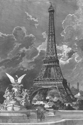The Eiffel Tower, Universal Exhibition of 1889 in Paris, engraved by Andre Slom